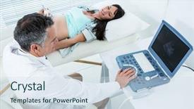  Presentation with ultrasound - Amazing slide set having prenatal screening - pregnant woman undergoing ultrasound test backdrop and a sky blue colored foreground