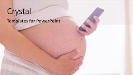  Presentation with pregnant woman - Presentation theme having prenatal screening - pregnant woman using her smartphone background and a  colored foreground