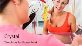  Presentation with midwife - Audience pleasing presentation design consisting of prenatal screening - pregnant young woman receiving ultrasound backdrop and a  colored foreground
