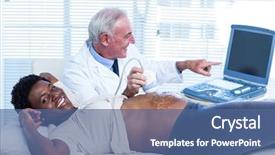  Presentation with baby doctor - Amazing slide deck having prenatal screening - smiling doctor showing movements backdrop and a  colored foreground