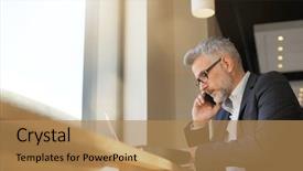  Presentation with meeting pov - Presentation having prep - businessman talking on cellphone prepping background and a coral colored foreground