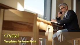  Presentation with project kick off meeting - PPT theme with prep - businessman talking on cellphone prepping background and a tawny brown colored foreground