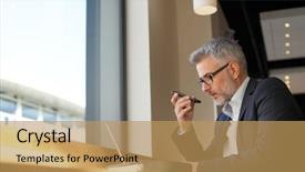  Presentation with meeting - Amazing slides having prep - businessman talking on cellphone prepping backdrop and a  colored foreground