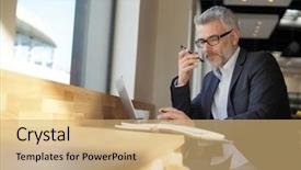  Presentation with meeting - Colorful PPT layouts enhanced with prep - businessman talking on cellphone prepping backdrop and a  colored foreground