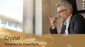  Presentation with meeting - Slides consisting of prep - businessman talking on cellphone prepping background and a  colored foreground