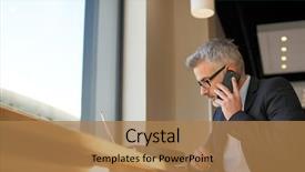  Presentation with meeting - Cool new presentation theme with prep - businessman talking on cellphone prepping backdrop and a  colored foreground