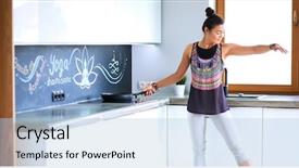  Presentation with man watching woman preparing vegetables - Beautiful presentation featuring prep - fit and attractive young woman backdrop and a light blue colored foreground