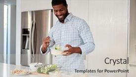  Presentation with plastic containers - Cool new slide deck with prep - man in kitchen preparing high backdrop and a lemonade colored foreground