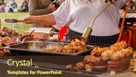  Presentation with holiday bbq - PPT theme with preparation bbq on the midsummer holiday in warsaw background and a tawny brown colored foreground