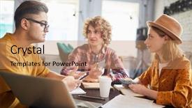  Presentation with group of three young girl - Colorful PPT theme enhanced with preparation business plans entrepreneurs - group of young designers gathered backdrop and a  colored foreground