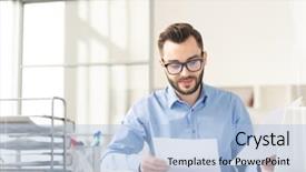  Presentation with negotiation - Presentation featuring preparation business plans entrepreneurs - happy and confident businessman background and a light blue colored foreground