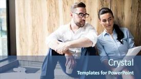  Presentation with information - Amazing slide set having preparation business plans entrepreneurs - young businesswoman showing her colleague backdrop and a ocean colored foreground