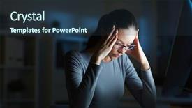  Presentation with monitor computer - PPT theme enhanced with preparation business plans entrepreneurs - young businesswoman with headache touching background and a  colored foreground