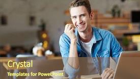  Presentation with cup coffee - Cool new theme with preparation business plans entrepreneurs - young man with cup backdrop and a violet colored foreground