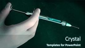  Presentation with hold hand - PPT layouts enhanced with preparation jet from the needle background and a forest green colored foreground