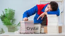  Presentation with worker - Cool new PPT theme with preparation journal - worker in publishing house preparing backdrop and a  colored foreground