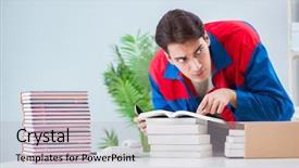  Presentation with book - Presentation design featuring preparation journal - worker in publishing house preparing background and a  colored foreground