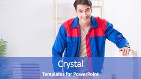  Presentation with book - Slide set consisting of preparation journal - worker in publishing house preparing background and a cobalt blue colored foreground