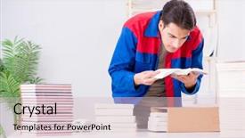  Presentation with book - PPT theme with preparation journal - worker in publishing house preparing background and a  colored foreground