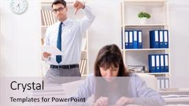  Presentation with female male symbol - PPT theme featuring preparation lectures - male lecturer giving lecture background and a  colored foreground