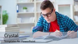  Presentation with cheating exams - Beautiful PPT layouts featuring preparation lectures - young teenager preparing for exams backdrop and a light blue colored foreground