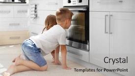  Presentation with firefighter kids - Presentation featuring preparation of biscuits in oven background and a light gray colored foreground