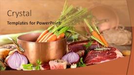  Presentation with beef - PPT layouts enhanced with preparation-of-french-traditional-pot background and a yellow colored foreground