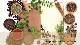  Presentation with health system - PPT theme featuring preparation-of-nervine-food-ingredients background and a coral colored foreground