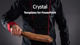  Presentation with master chef - Audience pleasing presentation design consisting of preparation ready for product placement backdrop and a dark gray colored foreground