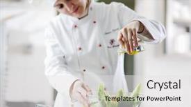  Presentation with food service - PPT theme with wooden floor texture of terrace with fresh green grass under the blue sky clouds and sunlight of summer use for background background and a sky blue colored foreground