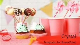 Presentation with children birthday - Beautiful slide deck featuring prepared birthday table for children party backdrop and a red colored foreground