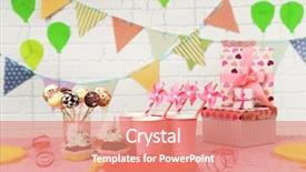  Presentation with children birthday - PPT theme having prepared birthday table for children background and a coral colored foreground