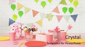  Presentation with children birthday - Audience pleasing theme consisting of prepared birthday table for children party backdrop and a coral colored foreground