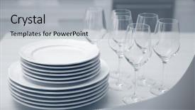  Presentation with dinner party - Cool new presentation theme with prepared clean dishes for dinner party on a table in the kitchen backdrop and a light gray colored foreground