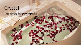  Presentation with flower candles - Slide deck consisting of reading book candel light - prepared luxury spa bath decorated background and a coral colored foreground