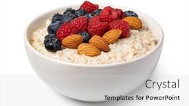  Presentation with nuts - Beautiful PPT theme featuring prepared-oatmeal-with-berries backdrop and a light gray colored foreground