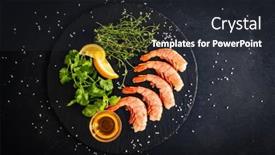  Presentation with thyme - PPT theme consisting of prepared-raw-prawns-with-thyme background and a dark gray colored foreground