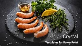  Presentation with thyme - Theme enhanced with prepared-raw-prawns-with-thyme background and a dark gray colored foreground