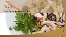  Presentation with shrimp - Colorful theme enhanced with prepared-shrimp-and-mussel-salad backdrop and a coral colored foreground
