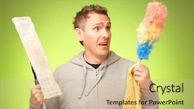  Presentation with clean house - Cool new slide deck with prepared to clean a house backdrop and a soft green colored foreground