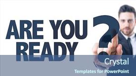  Presentation with ready - Colorful slide deck enhanced with business man pointing the text backdrop and a ocean colored foreground