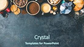  Presentation with italian food - Audience pleasing presentation theme consisting of italian cappuccino - coffee composition on dark background backdrop and a ocean colored foreground