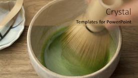  Presentation with matcha - PPT layouts with preparing-a-bowl-of-matcha background and a coral colored foreground