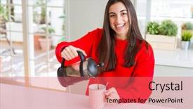  Presentation with coffee cup - Presentation theme having preparing a cup of latte background and a coral colored foreground