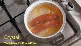  Presentation with sausages - Amazing presentation theme having preparing a pair of sausages on gas stove backdrop and a tawny brown colored foreground