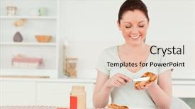 Presentation with man watching woman preparing vegetables - Beautiful theme featuring preparing a slice of bread backdrop and a lemonade colored foreground