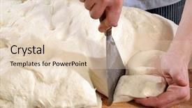  Presentation with pizza pasta dough for bread - Slide deck consisting of preparing and cutting bread flour background and a  colored foreground