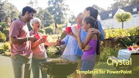  Presentation with family talking - Beautiful theme featuring preparing barbecue in the park backdrop and a tawny brown colored foreground