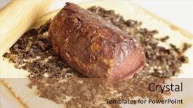  Presentation with tenderloin - Theme having preparing beef wellington or boeuf background and a coral colored foreground