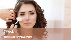  Presentation with makeup artist - Audience pleasing PPT theme consisting of preparing bride before her wedding backdrop and a coral colored foreground